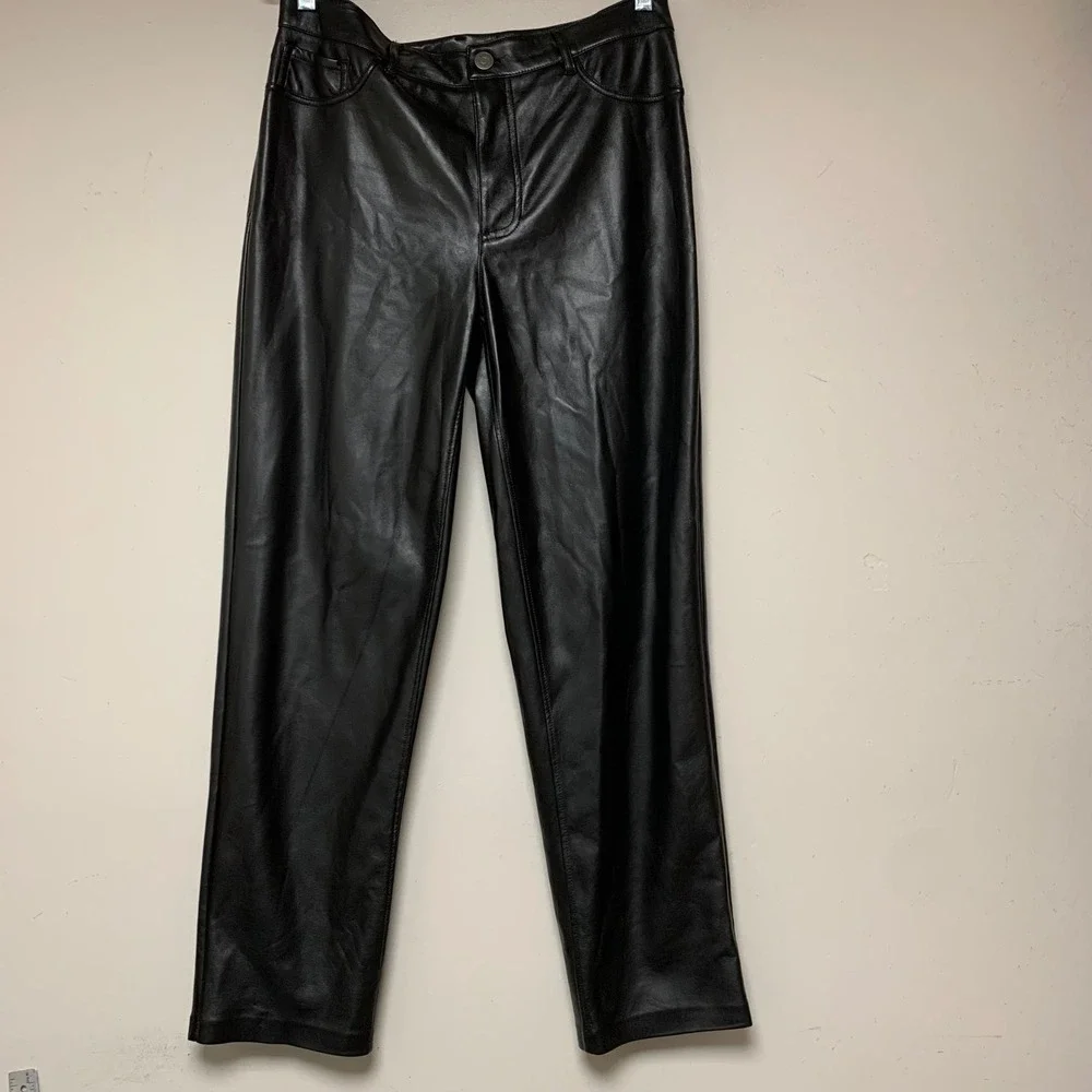Joie Faux Leather Pants Womens 8 Black Excellent Straight Leg Vegan 5-Pocket
